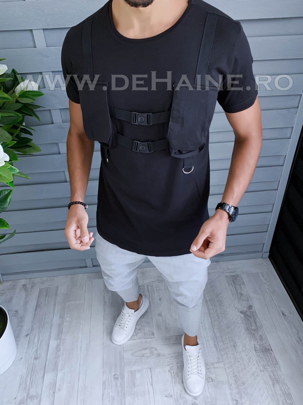 Tricou barbati negru slim fit vagabond b1958 p15-3*